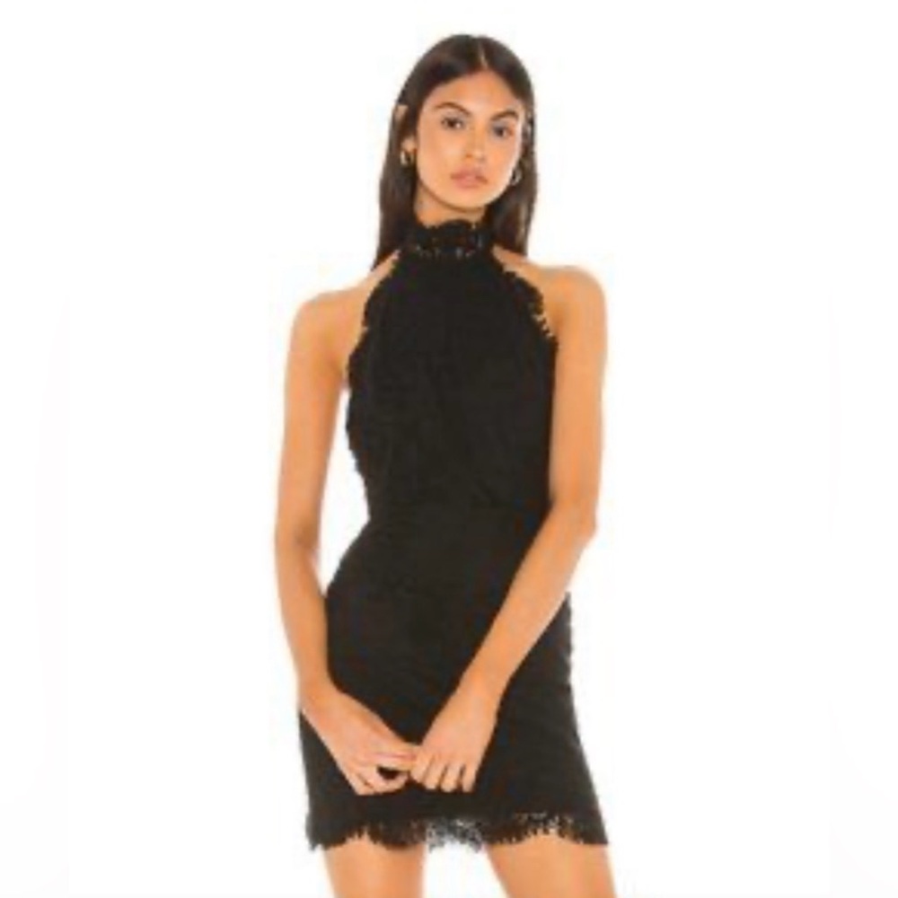 Free People Harper High Neck Halter Black Lace Lined Dress Size Small